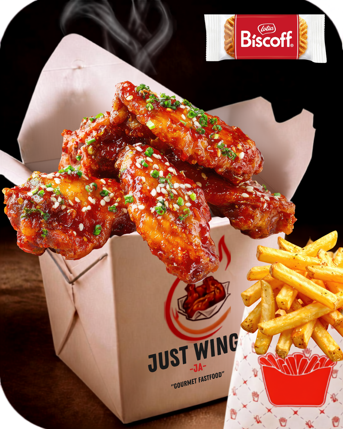 6 Piece Wings & Seasoned Fries (Choose Your Sauce)- Free Biscoff Cookie