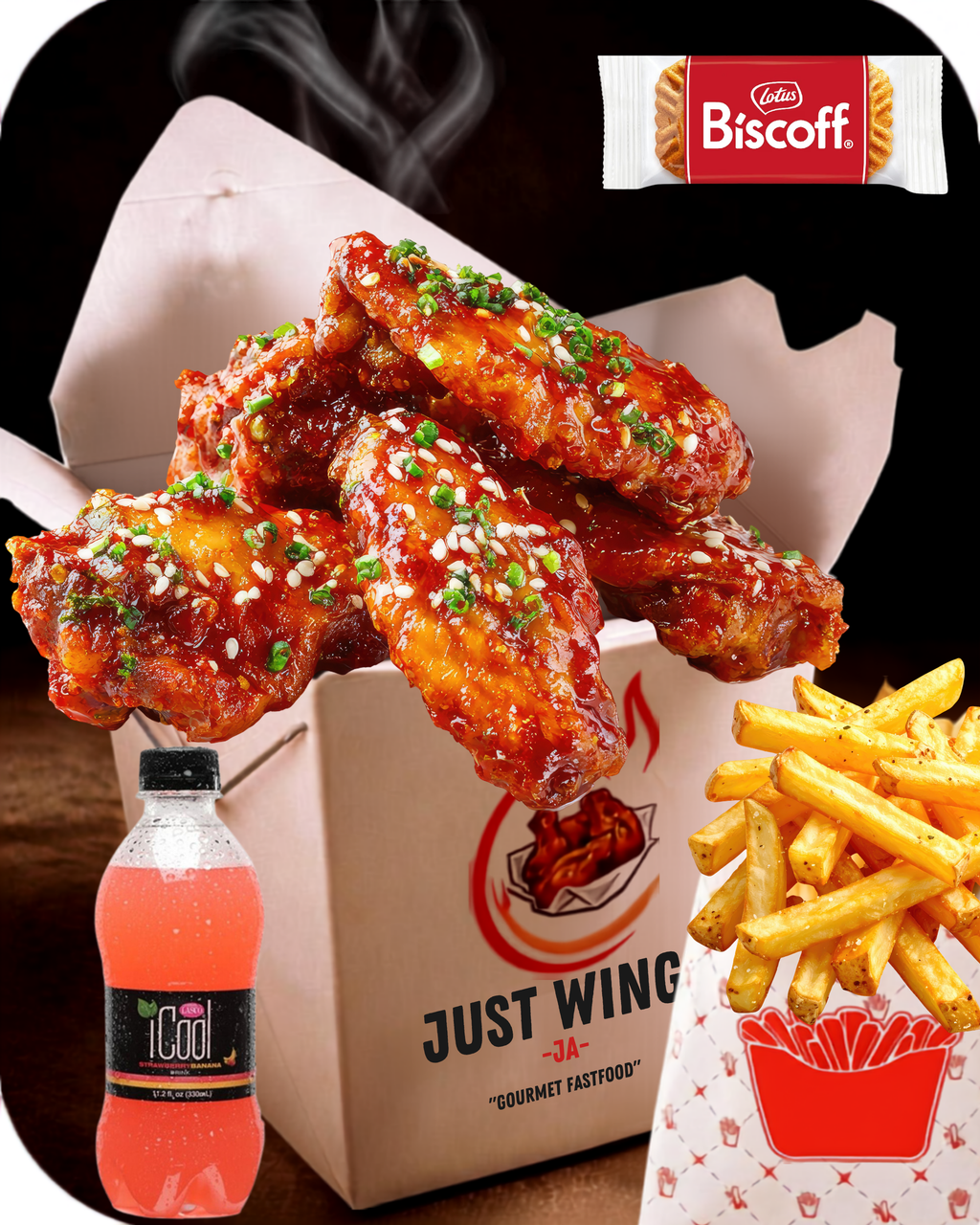 6 Piece Wings Combo Seasoned Fries & Beverage (Choose Your Sauce)- Free Biscoff Cookie
