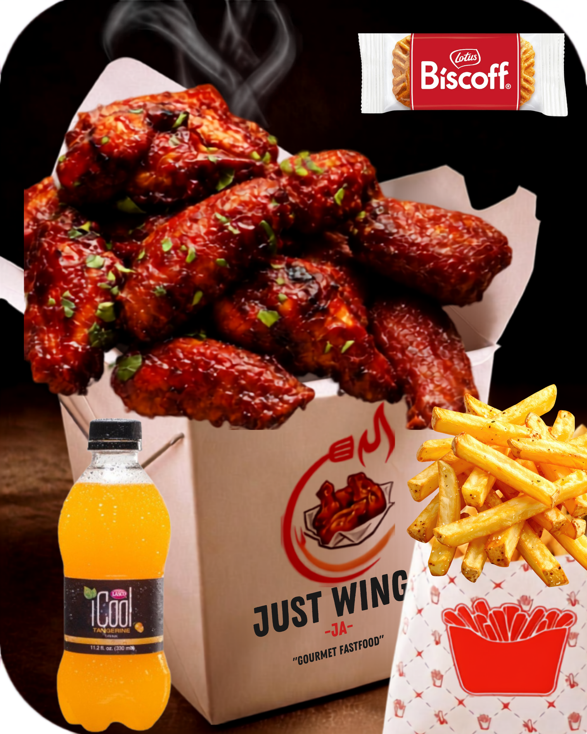 18 Piece Wings Combo Seasoned Fries & Beverage (Choose Your Sauce)- Free Biscoff Cookie